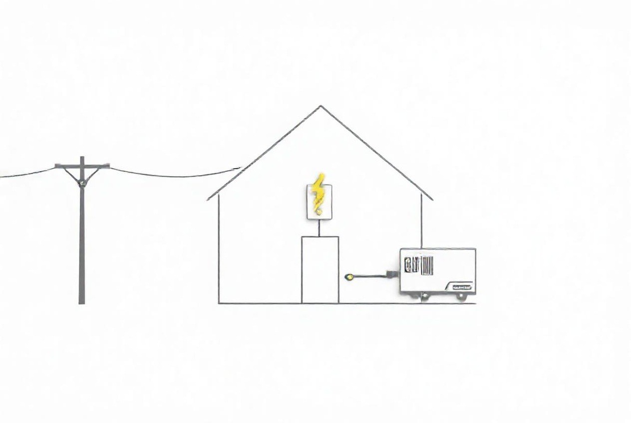 Generator and utility feeds joined by a switch that allows only one source at a time